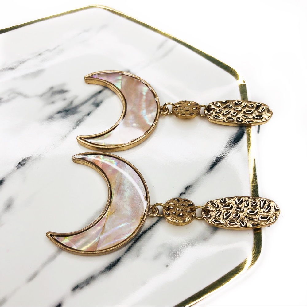 SABRINA MOTHER OF PEARL HALF MOON HAMMER EARRINGS - Picture 3 of 5